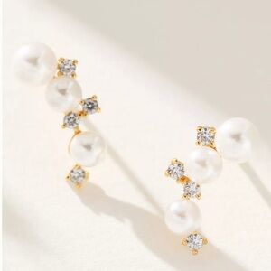 NWT Anthropologie Pearl Crystal Crawler Earrings